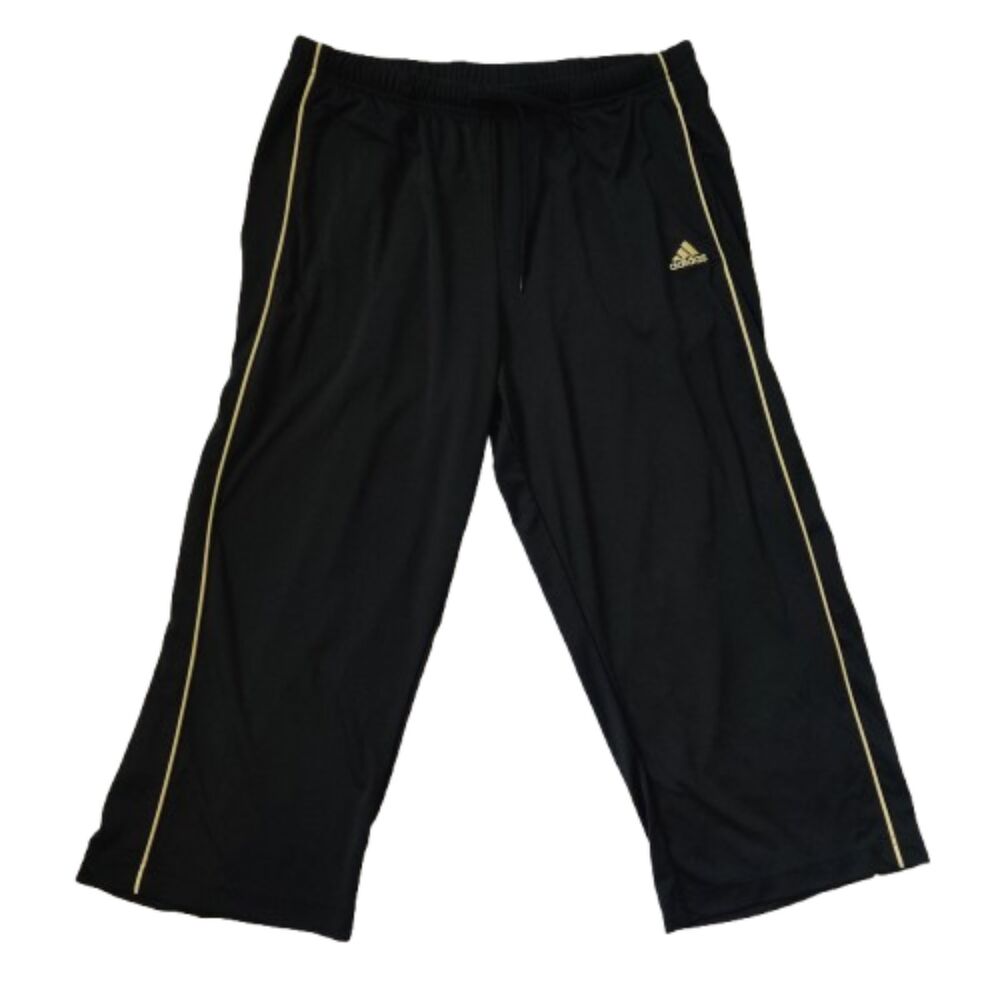 Adidas Womens Cropped Track Pants Black Yellow Piping Athletic Capri Medium